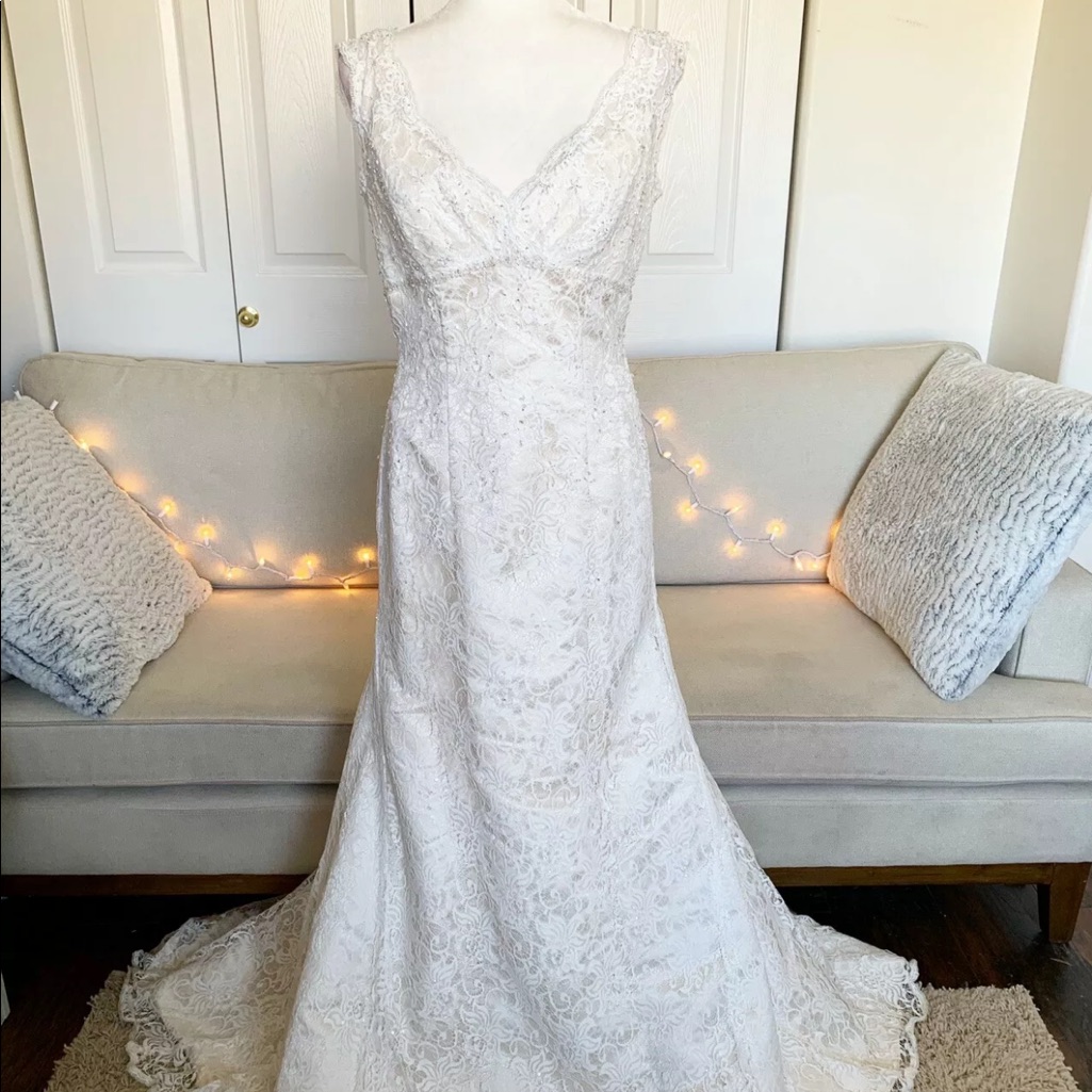 Nwt David’s Bridal Wedding Dress 10 Champagne Lace